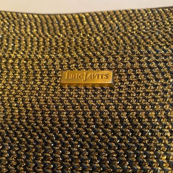 ERIC JAVITS Straw Woven Shoulder Bag Gold Black - Picture 3 of 12